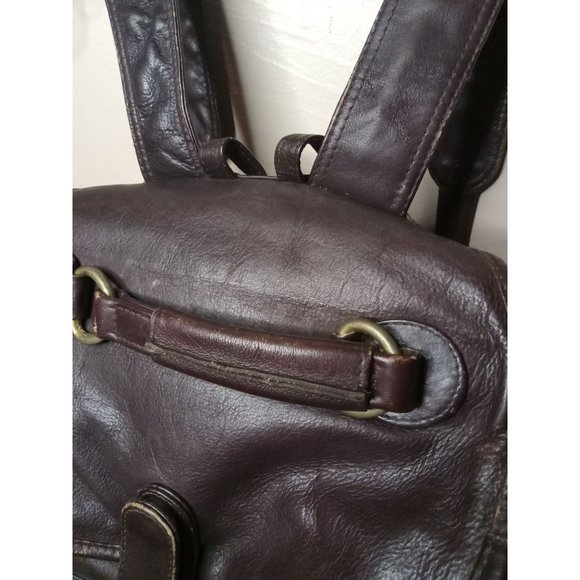 Frye Leather Medium Chocolate Brown Drawstring Closure Backpack With Bronze Acc. main image 5